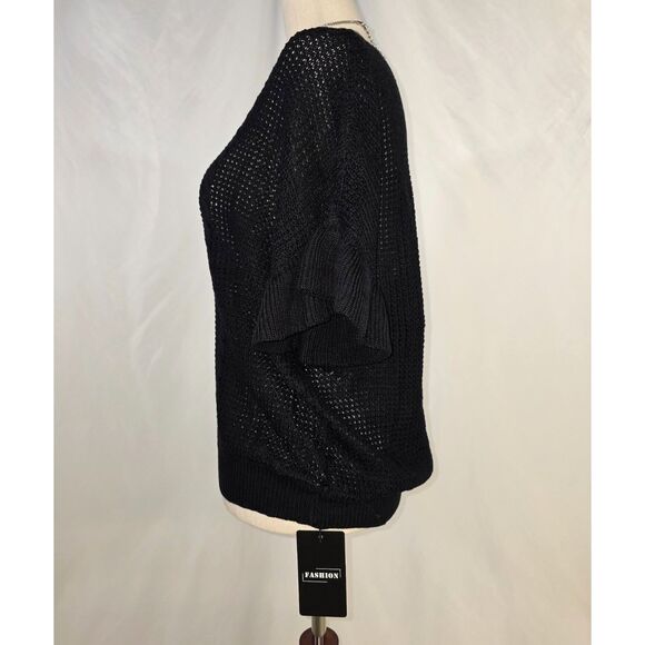 Women's Black Knit Ruffle Sleeve Sweater Size Medium - Picture 5 of 9